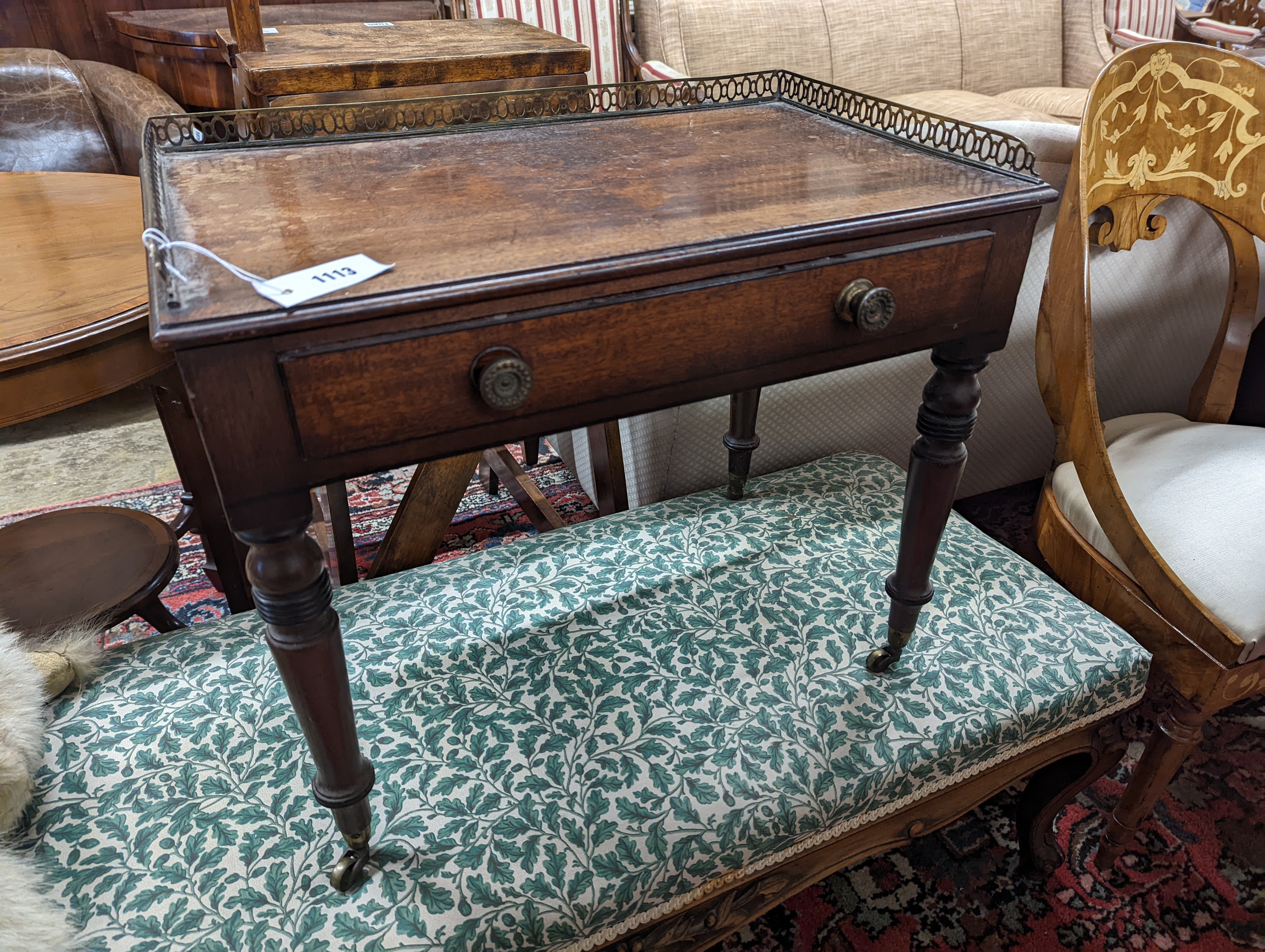 A 19th century mahogany low table (altered), width 35cm, height 51cm
